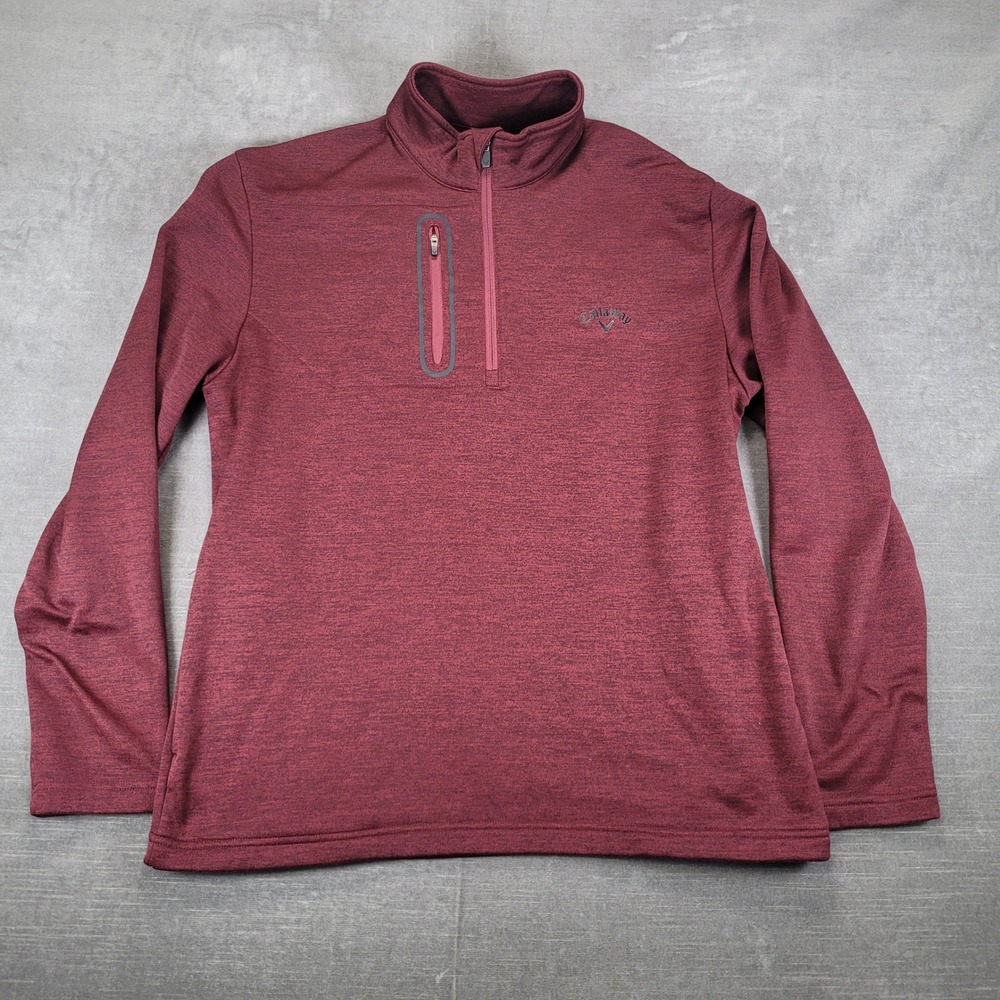 Callaway‎ Mens Large Maroon Heathered 1/4 Zip Pullover Golf Sweater Jacket L